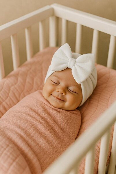 BYS BABY FASHION Newborn Baby Girl / Girl Child Double Layer Bonnet with Bow Is Suitable for Use between 0-12 Months