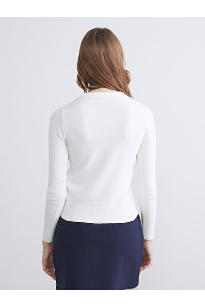 LC Waikiki Vision Ecru Crew Neck Women's Knitwear Cardigan