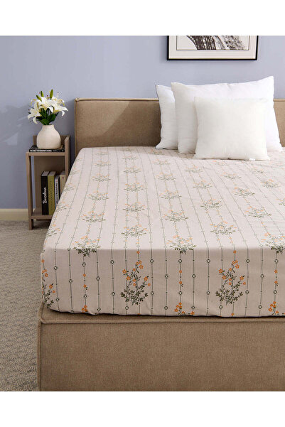 REDTAG Cream Floral Printed Fitted Sheet (Double Size)