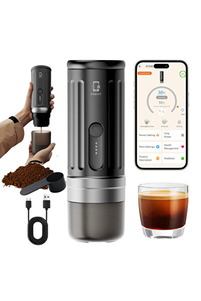 FAMIFY Portable Espresso Machine, 13500 mAh Battery, Fast Heating 92°C, App Control, Compact Design, Black