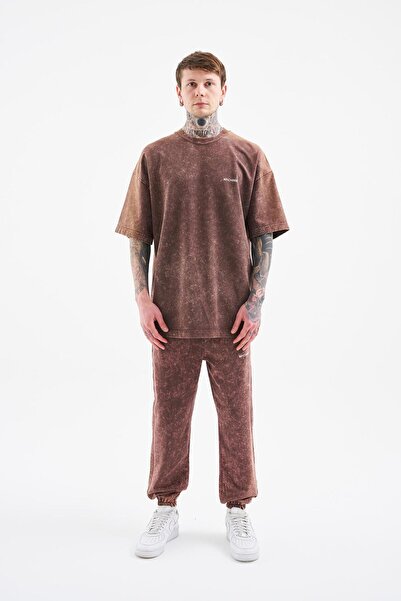 Machinist Men's Luxury Basic Washable Oversized T-Shirt with Brown Effect