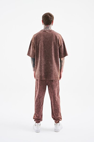 Machinist Men's Luxury Basic Washable Oversized T-Shirt with Brown Effect