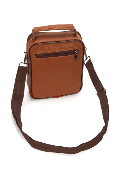 Newish Men's Tan Faux Leather Crossbody Bag with Phone Compartment