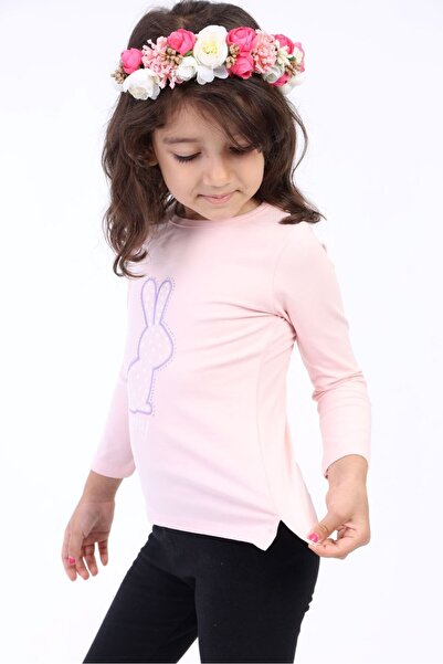 Toontoy تي شيرت بناتي مطبوع بأكمام طويلة وياقة دائرية