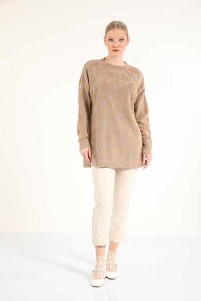 Suede Style 40738 - Stylish Comfortable Silvery Women's Long Knitwear Sweater