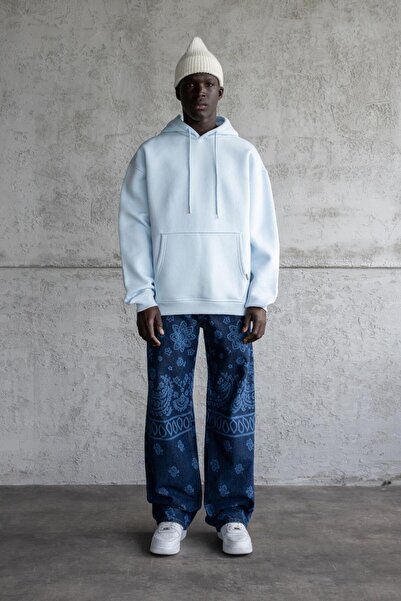 Machinist Men's Oversized Basic Hooded Sweatshirt Light Blue