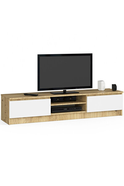 SERSIMO Mobilier TV cu 2 uși și rafturi centrale, PAL laminat, 160x40x33 cm stejar artizanal și alb