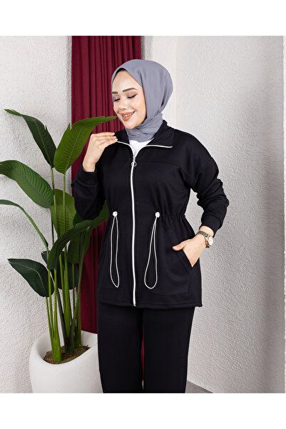 Sfg Life Moda Women's Knitted Clothing Elastic Waist Pocket Detailed Tunic-Pants Two-Piece Top-Bottom Set