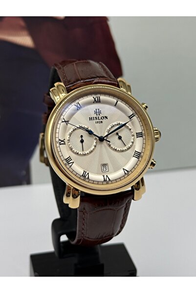 Hislon Classic Brown Leather Strap Gold Wristwatch 5 Atm Waterproof 3 Years Warranty