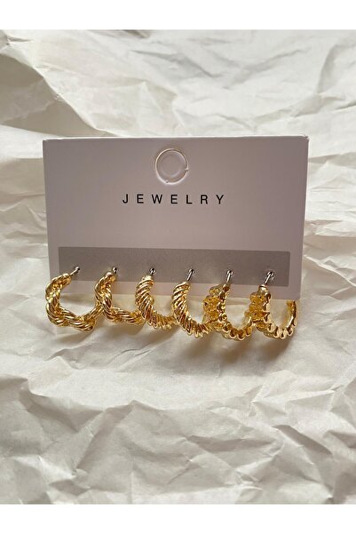 İlraysa Kadın Altın Renk 6’lı Halka Küpe Seti | Minimal – Burgulu – Trend Mod...