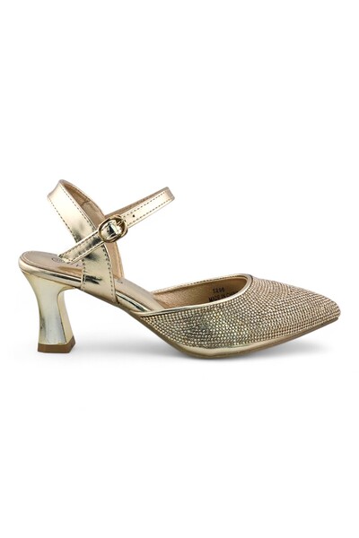 Sunrise Pearl Embellishment Close Toe Ankle Strap Heel