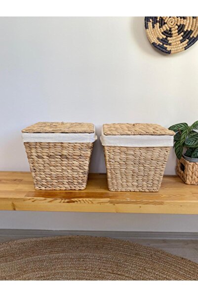 LEONEV 2-Piece Square Lidded Wicker Potato Onion Bowl 28X28X26 cm