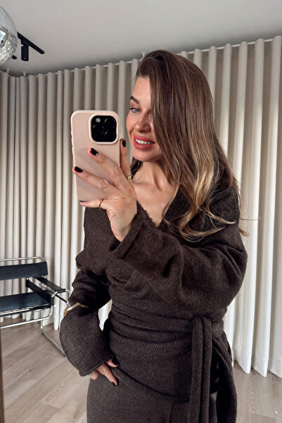 Sue Store Acı Kahve Double-Breasted Premium Pullover with Ties