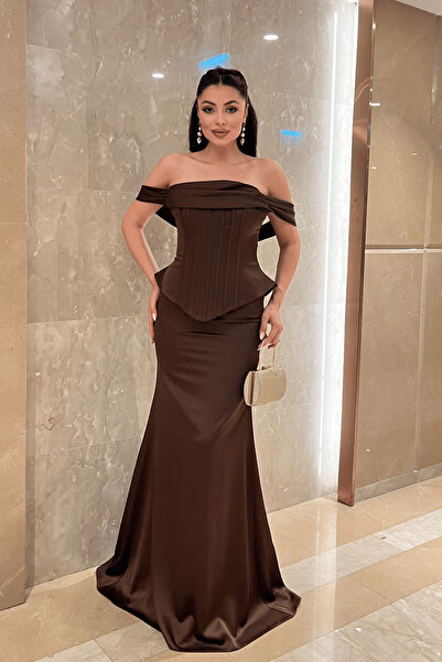 giyimmasalı Βραδινό φόρεμα από σατέν ύφασμα με λεπτομέρεια μπαλέν - ΚΑΦΕ