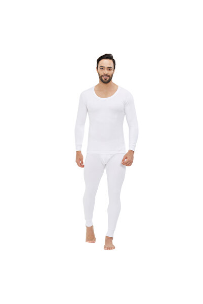 AMPM MEN'S COTTON BLENDED SOFT INNER FULL BODY THERMAL SET - WHITE