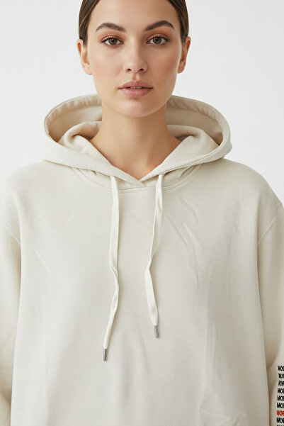 Giyim Dünyası سترة نسائية من جينيفر بغطاء للرأس وأكمام مطبوعة بثلاثة خيوط مبطن بالصوف سويت شيرت إكرو