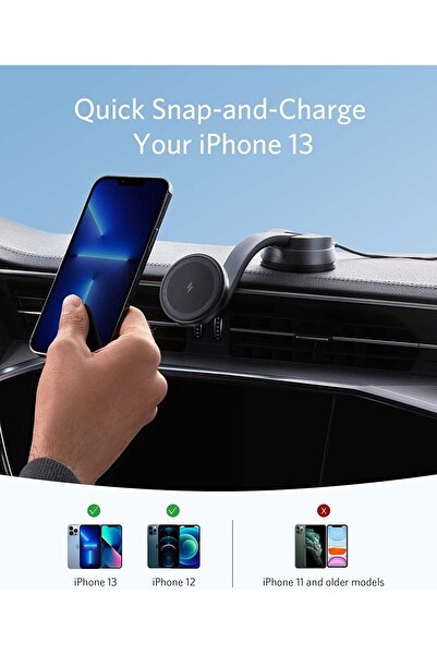 Anker 613 MagGo Magnetic Wireless Car Charger Mount with 2-Port USB Charger & 5ft Cable