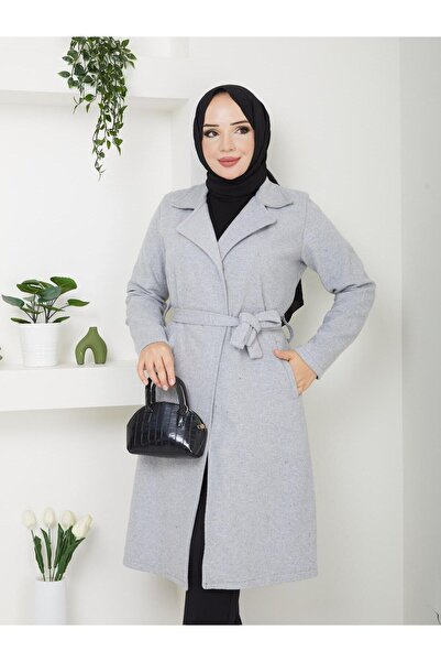 ışık tesettur Standard Sleeve with Pocket Detail Without Lining, 110 cm Length, Cashmere Coat