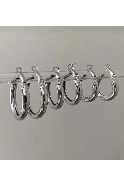 İlraysa Silver 3 Boy Çift 6'lı Halka Küpe Seti