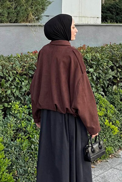 lamelif Μπουφάν από καστόρι με επένδυση ώμου, καφέ πικρό