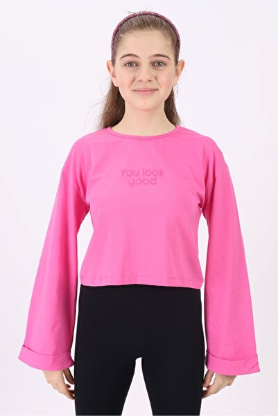 Toontoy تي شيرت بناتي مطبوع برقبة دائرية وأكمام طويلة فضفاضة