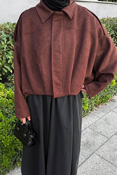 lamelif Μπουφάν από καστόρι με επένδυση ώμου, καφέ πικρό