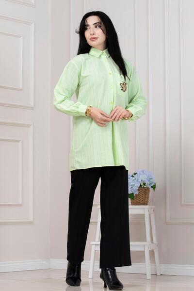 Sevitli Cebi Bee Detailed Linen Tunic-Pistachio Green