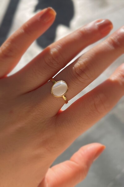 Erer Gümüş Gümüş 10x8 mm taşlı altın kaplama yüzük