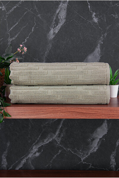 ihvan online Brick Patterned 2-Piece Foot Towel - 50X70 cm - Water Absorbent Bath Mat Set - Green
