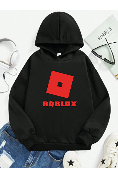 SVART WEAR Hanorac pentru copii cu buzunar cangur, imprimat Roblox, 100% bumb...