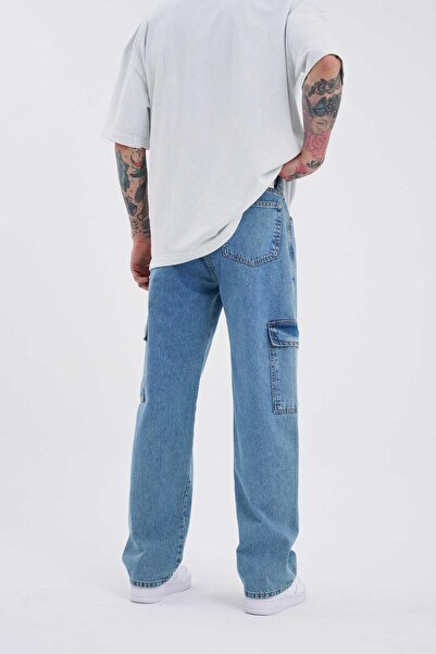 Machinist Men's Washable Cargo Pocket Pack Baggy Fit Jean Trousers Blue