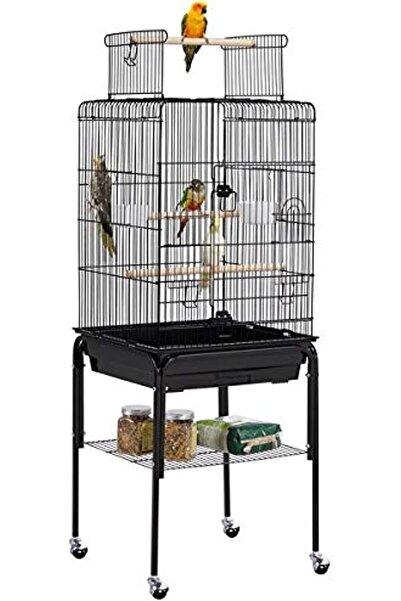 Egardenkart ® قفص طيور مع حامل متحرك (أسود)
