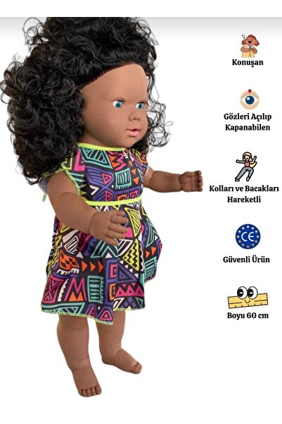 ŞAŞKIN HOUSE Büyük Boy Türkçe Konuşan Siyahi Çikolata Rengi Uzun Saçlı Et Beb...