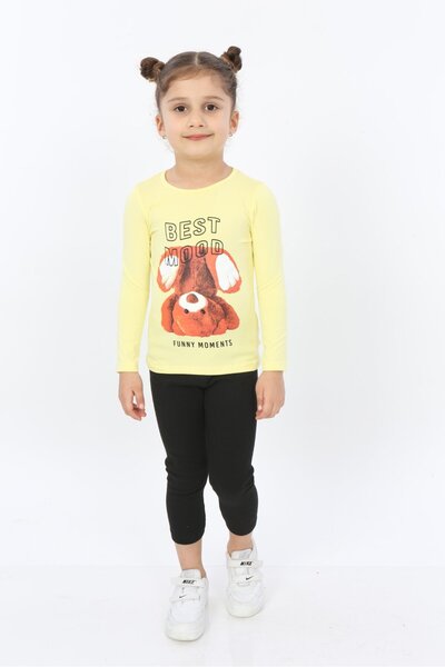 Toontoy تي شيرت بناتي مطبوع بأكمام طويلة وياقة دائرية