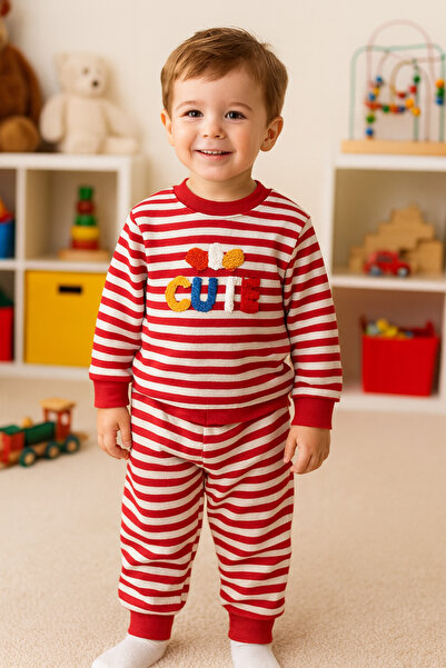 SANTRALBEBE Boy's Fleece-Lined Striped Suit