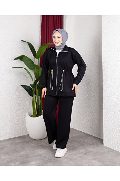 Sfg Life Moda Women's Knitted Clothing Elastic Waist Pocket Detailed Tunic-Pants Two-Piece Top-Bottom Set