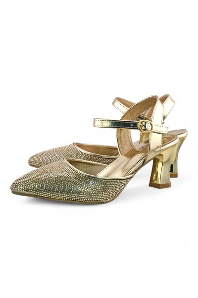 Sunrise Pearl Embellishment Close Toe Ankle Strap Heel