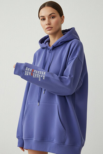 Giyim Dünyası سترة نسائية من Jennifer بغطاء للرأس وأكمام مطبوعة بثلاثة خيوط م...