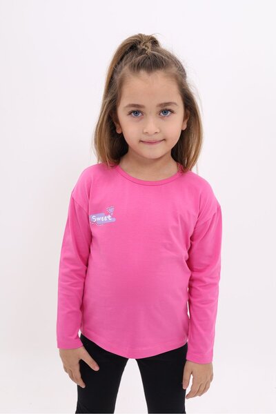 Toontoy تي شيرت بناتي مطبوع بأكمام طويلة وياقة دائرية