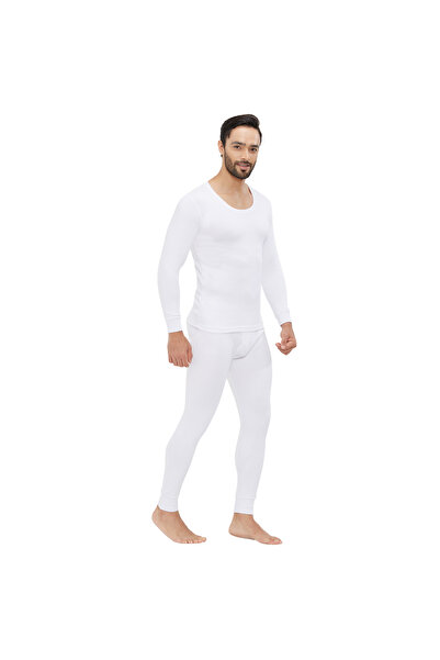 AMPM MEN'S COTTON BLENDED SOFT INNER FULL BODY THERMAL SET - WHITE