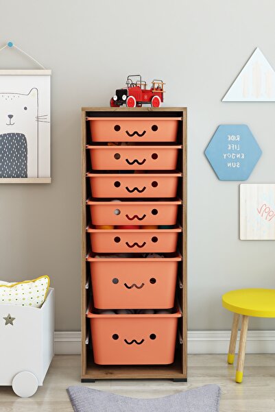 DEKOZUM KİDS 7 Sepetli Gülücüklü Oyuncak Dolabı Oyuncak Kutusu Oyuncak Saklam...