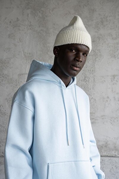 Machinist Men's Oversized Basic Hooded Sweatshirt Light Blue