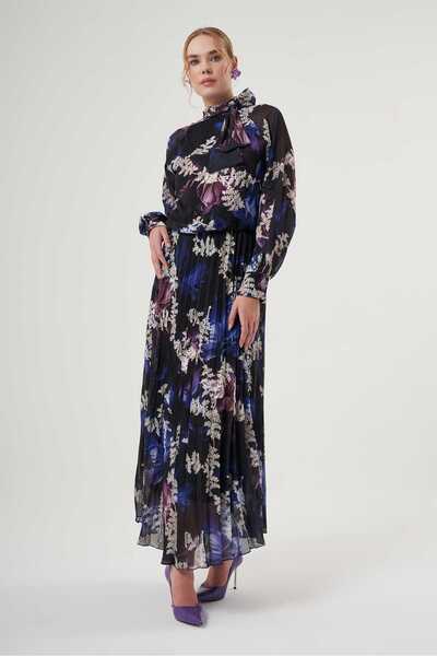 Mimya Çiçek Desenli Fularlı Elbise 2025