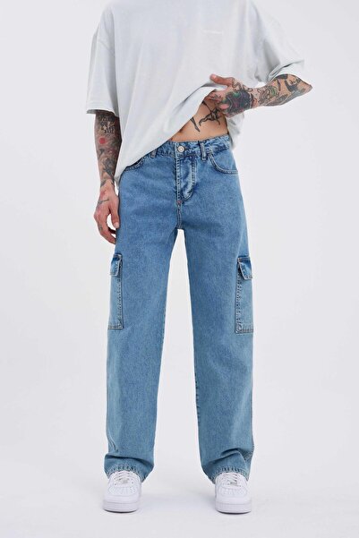 Machinist Men's Washable Cargo Pocket Pack Baggy Fit Jean Trousers Blue