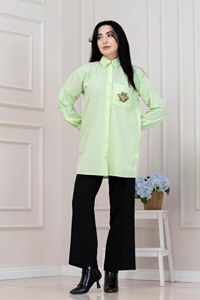 Sevitli Cebi Bee Detailed Linen Tunic-Pistachio Green