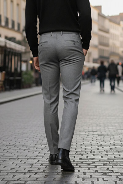 NAZEF Slim Fit Side Pocket 80% Wool Gray Classic Winter Fabric Trousers