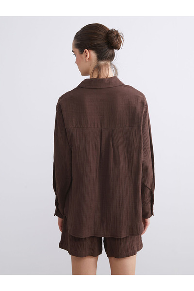LC Waikiki Γυναικείο πουκάμισο με υφή μουσελίνας Vision Brown