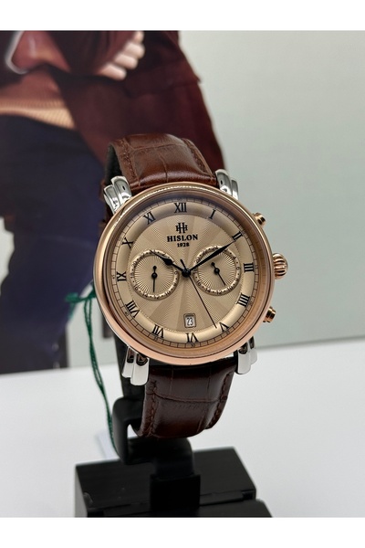 Hislon Classic Brown Leather Strap Rose Gold Wristwatch 5 Atm Waterproof 3 Years Warranty