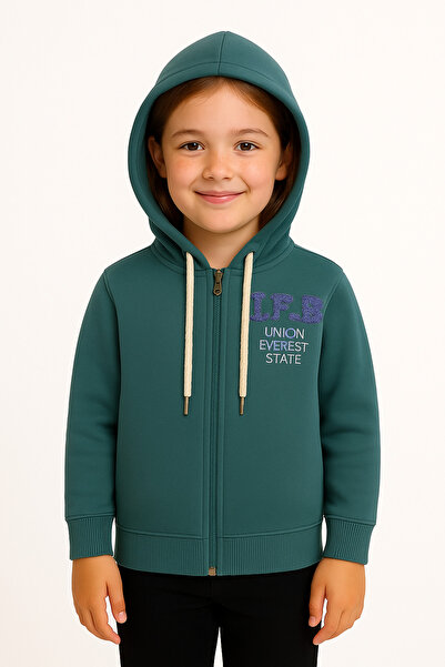 Çeşme Home سترة رياضية للأطفال بغطاء رأس بسحاب داخلي مبطن بالصوف مطرزة للجنسي...