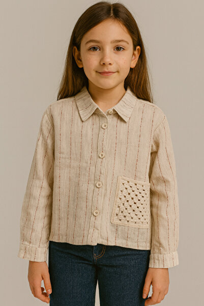 NK Çizgili Krem Renk Kız Çocuk Gömlek